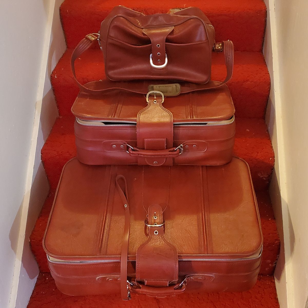 Vintage Red Leather Luggage Set