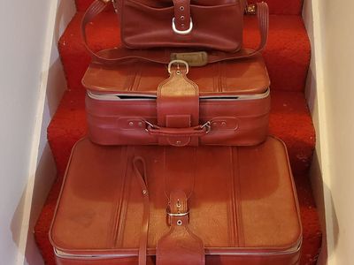 Vintage Red Leather Luggage Set