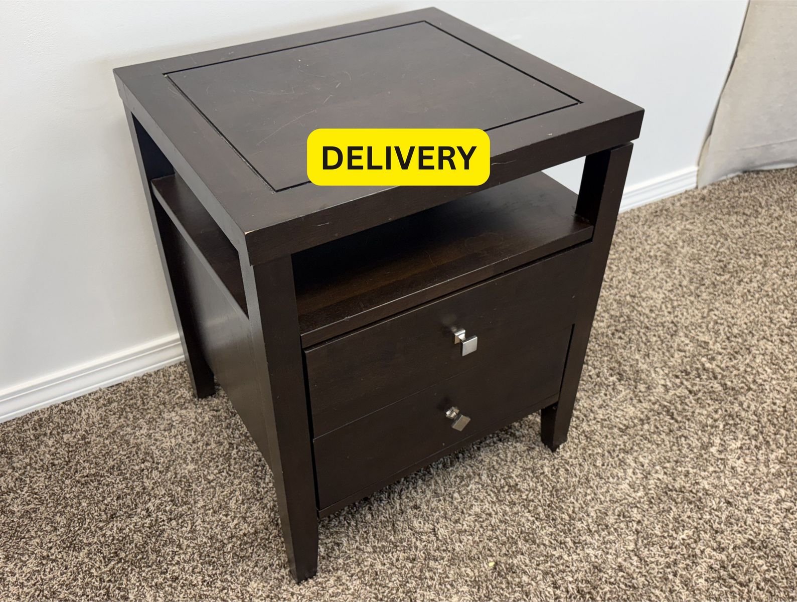 DELIVERY - Dark Wood Nightstand / End Table