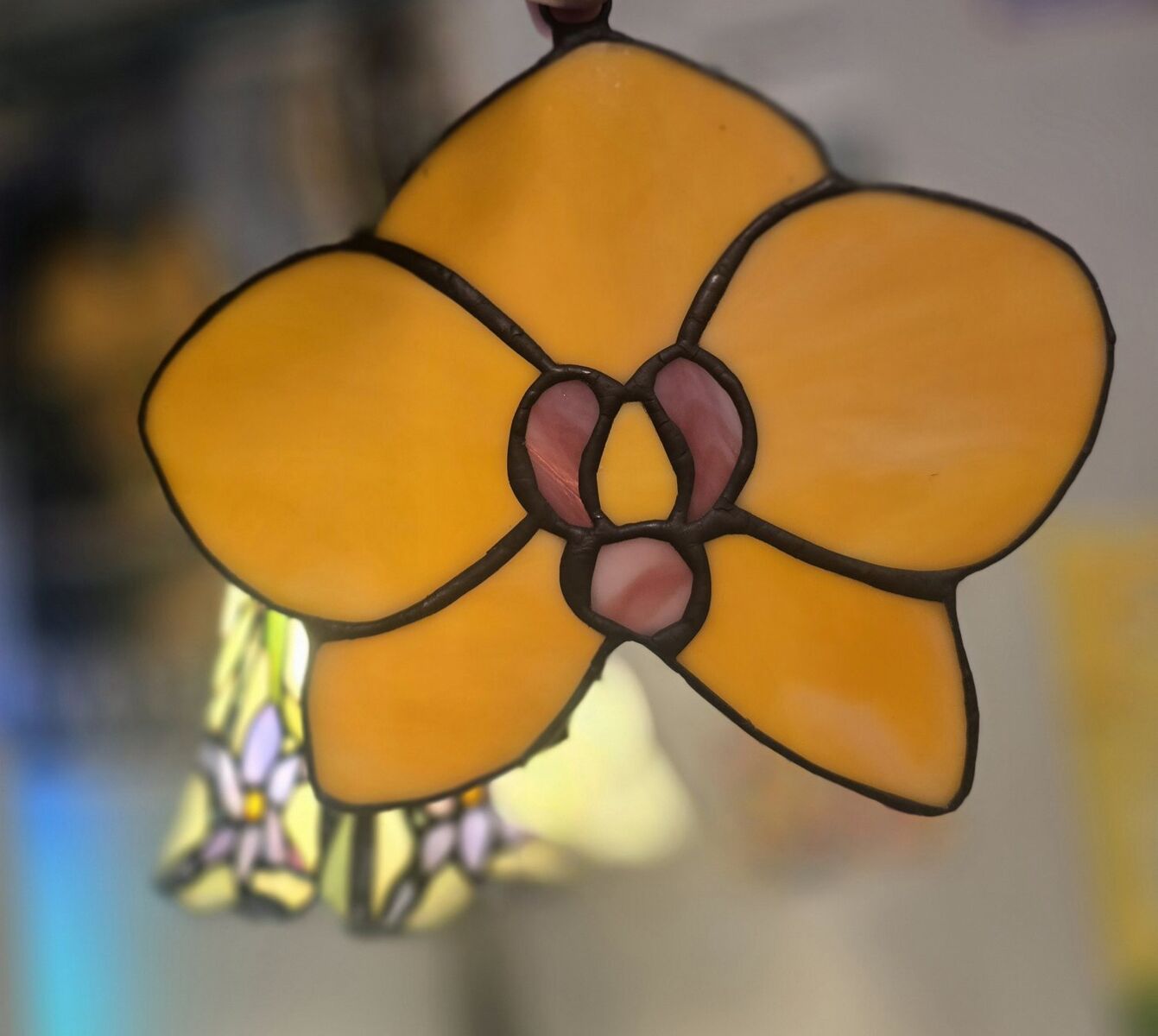 Stained Glass Orchid Suncatcher