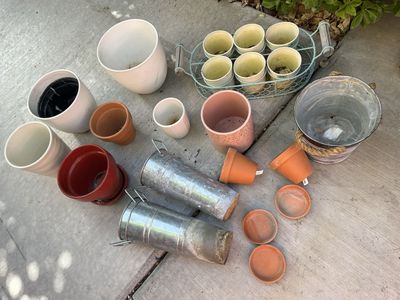 Set of miscellaneous pots and planters all for $35
