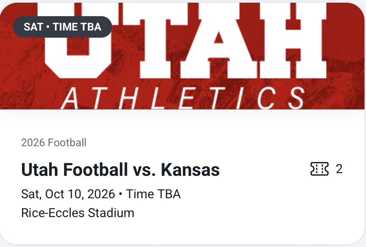 2 Tickets: Utah Football vs. Kansas - Sat, Oct 10, 2026