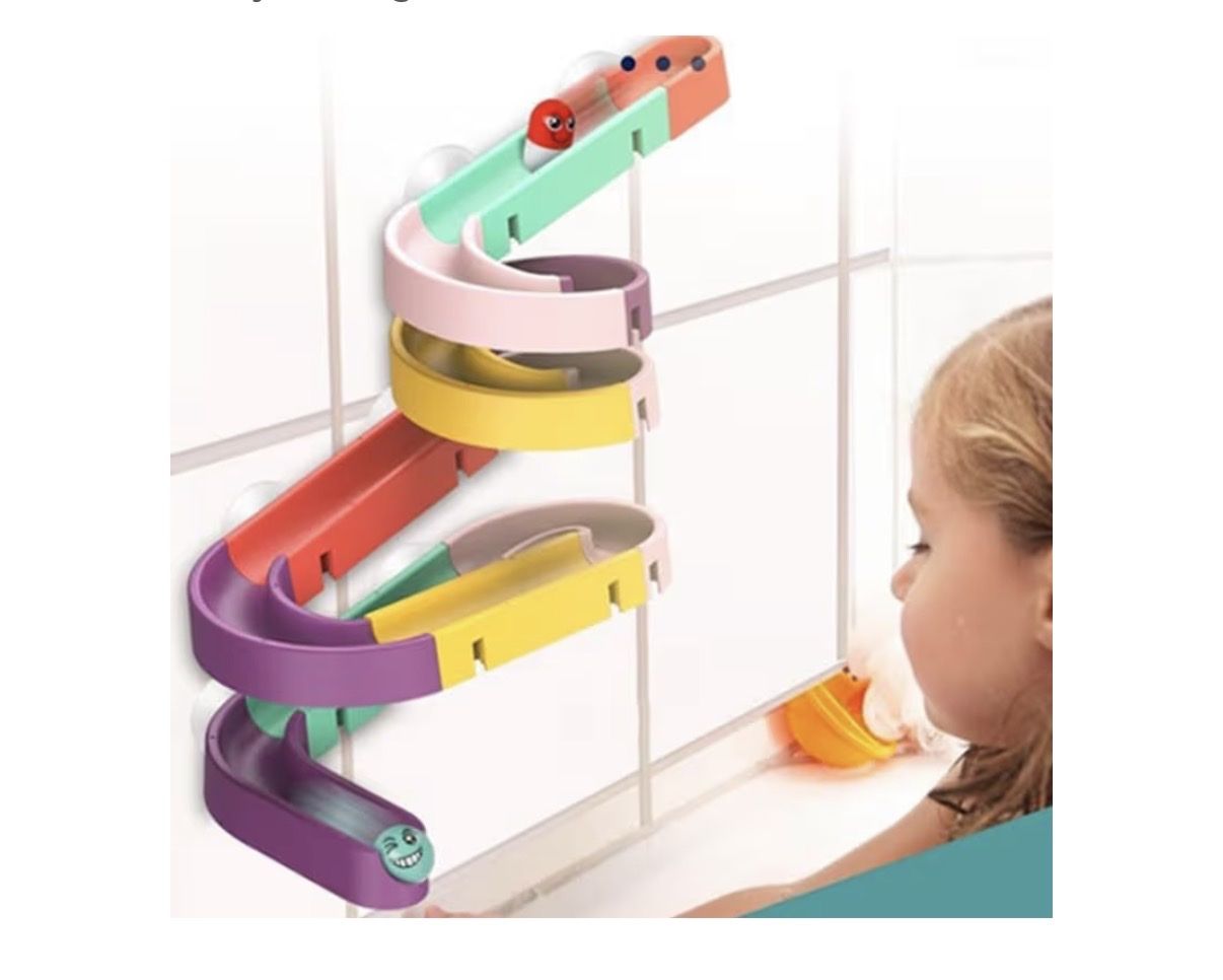 DIY Water Track Bath Toy Set for Toddlers Ages 3-8 with Suction Cups and Balls