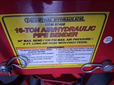 Central Air/Hydraulics 16 Ton Pipe Bender 4' Hose Air Pedal NEW