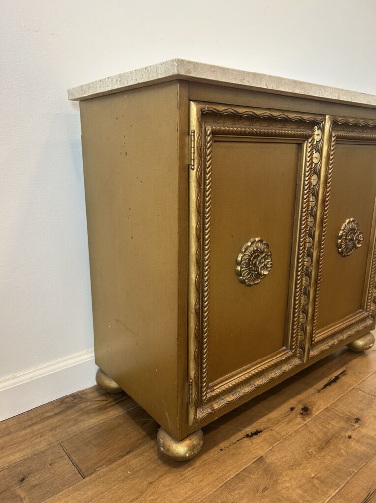 Mid Century Marble Top Accent Cabinet – Solid Wood
