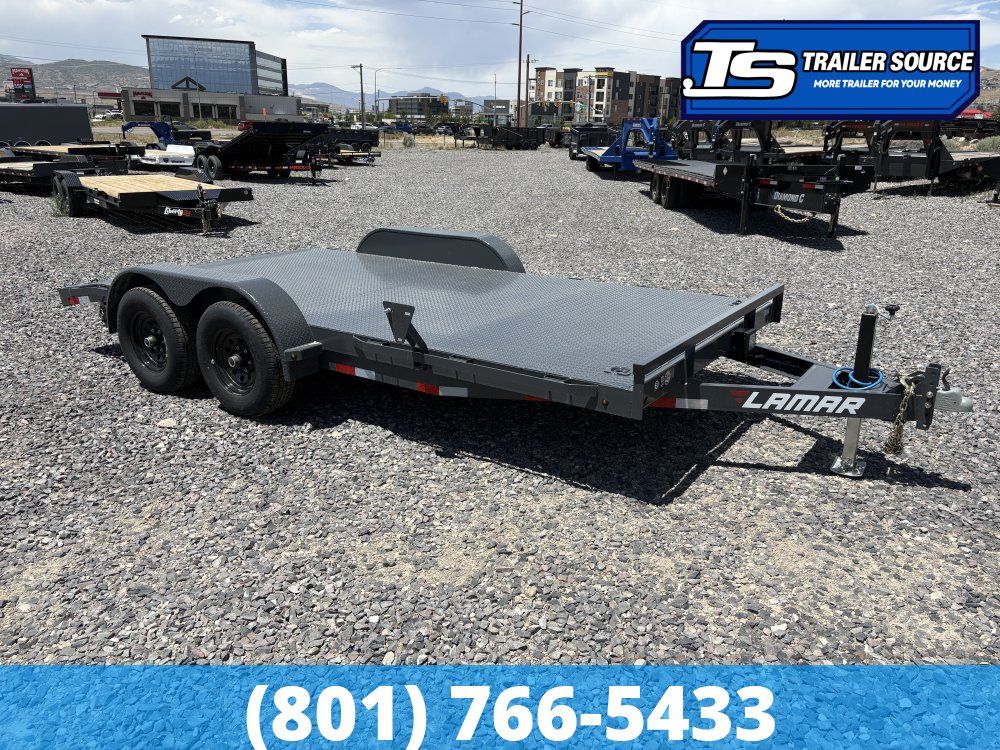 7x16 Lamar CC Flatbed Car Hauler Trailer - 10K GVWR - D-Rings, Full Steel Floor