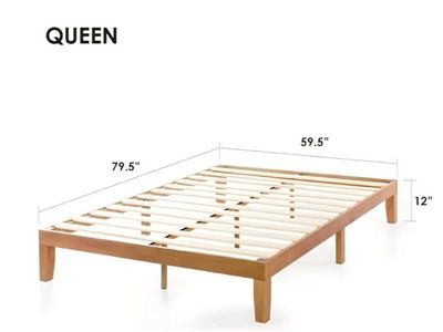 Queen bed Mellow Naturalista Classic - 12 Inch Solid Wood Platform Bed with Wooden Slats, No Box Spring Needed, Easy Assembly,Pi
