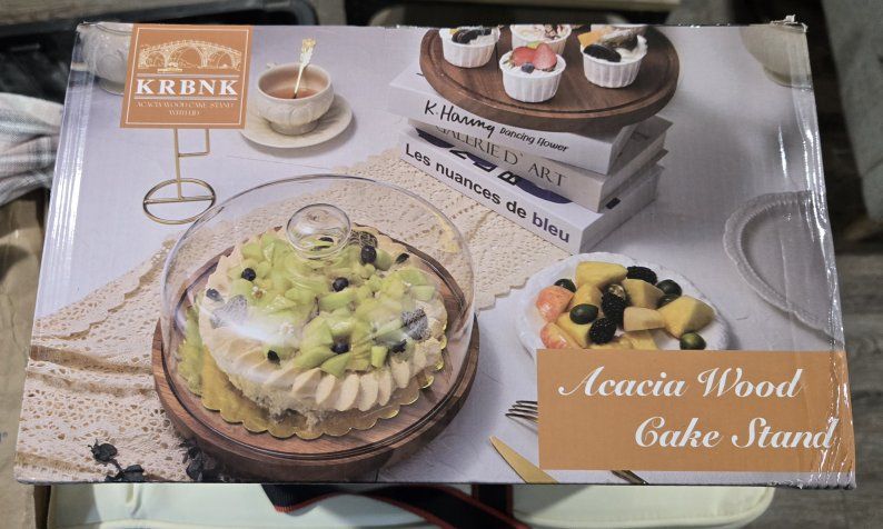 New KRBNK Acacia Wood Cake Stand with Glass Dome –