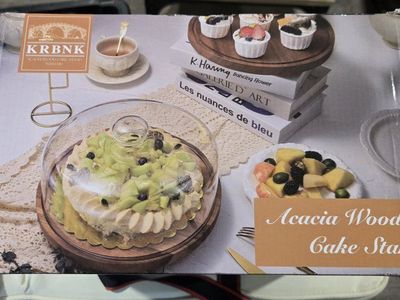 New KRBNK Acacia Wood Cake Stand with Glass Dome –