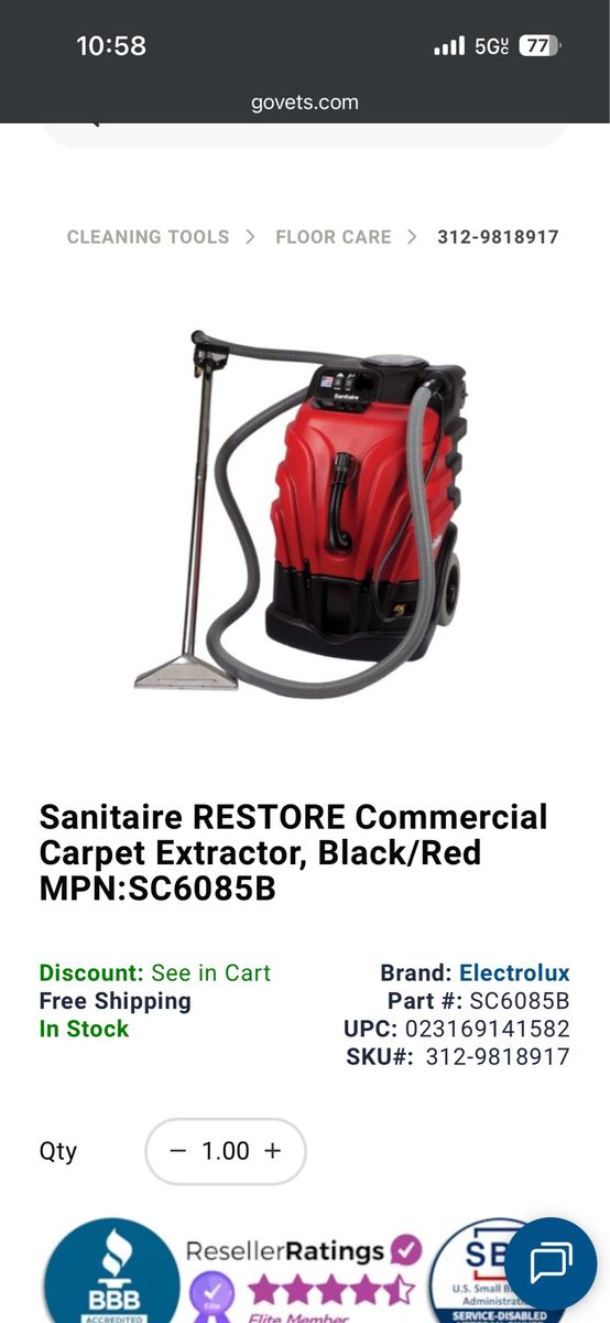 Sanitaire heated carpet extractor
