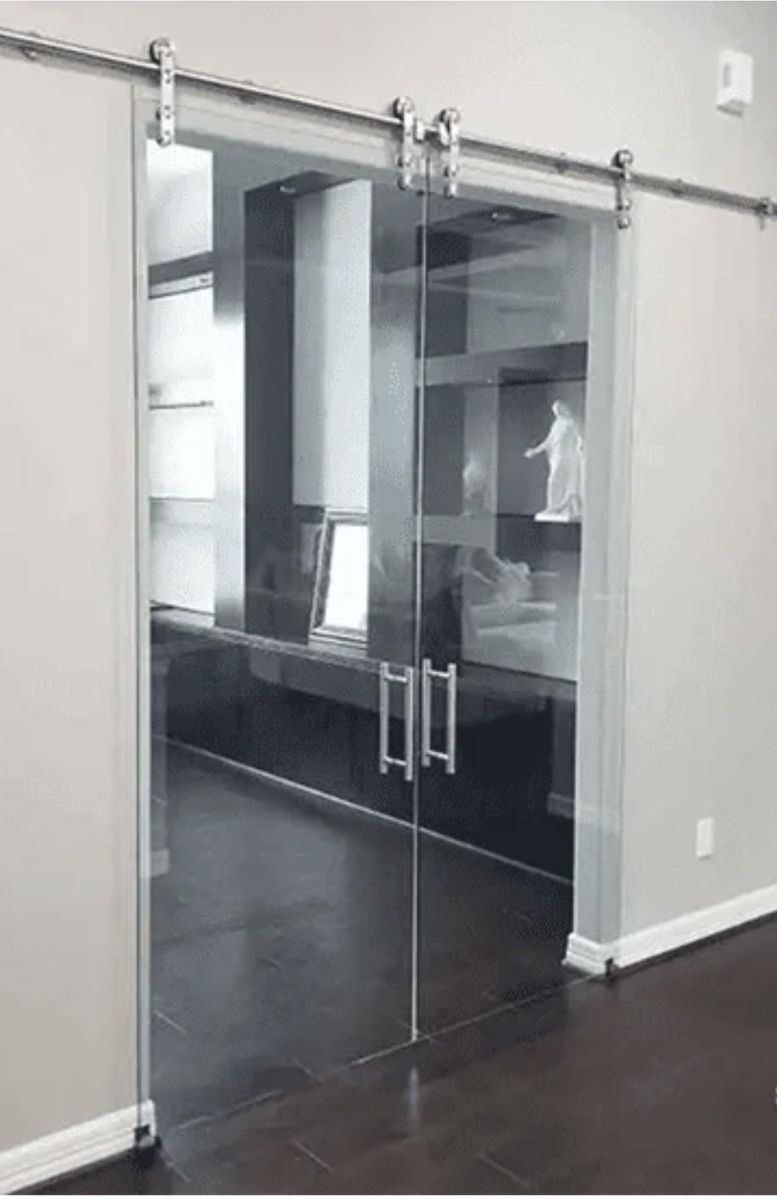 Commercial frameless double glass barn doors