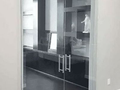 Commercial frameless double glass barn doors