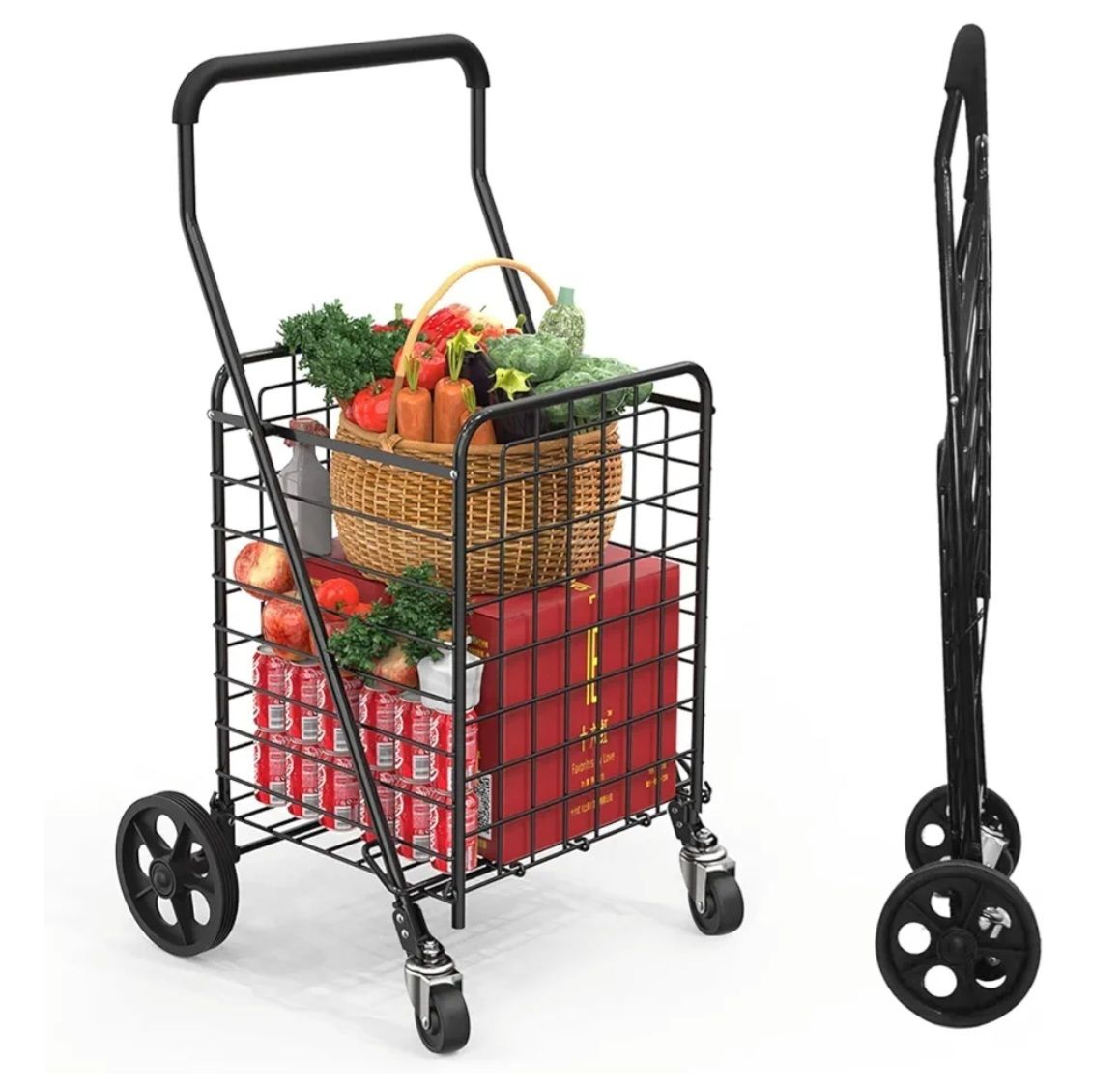 New Assembled Kiffler Grocery Shopping Cart with 360° Rolling Swivel Wheels Utility Cart