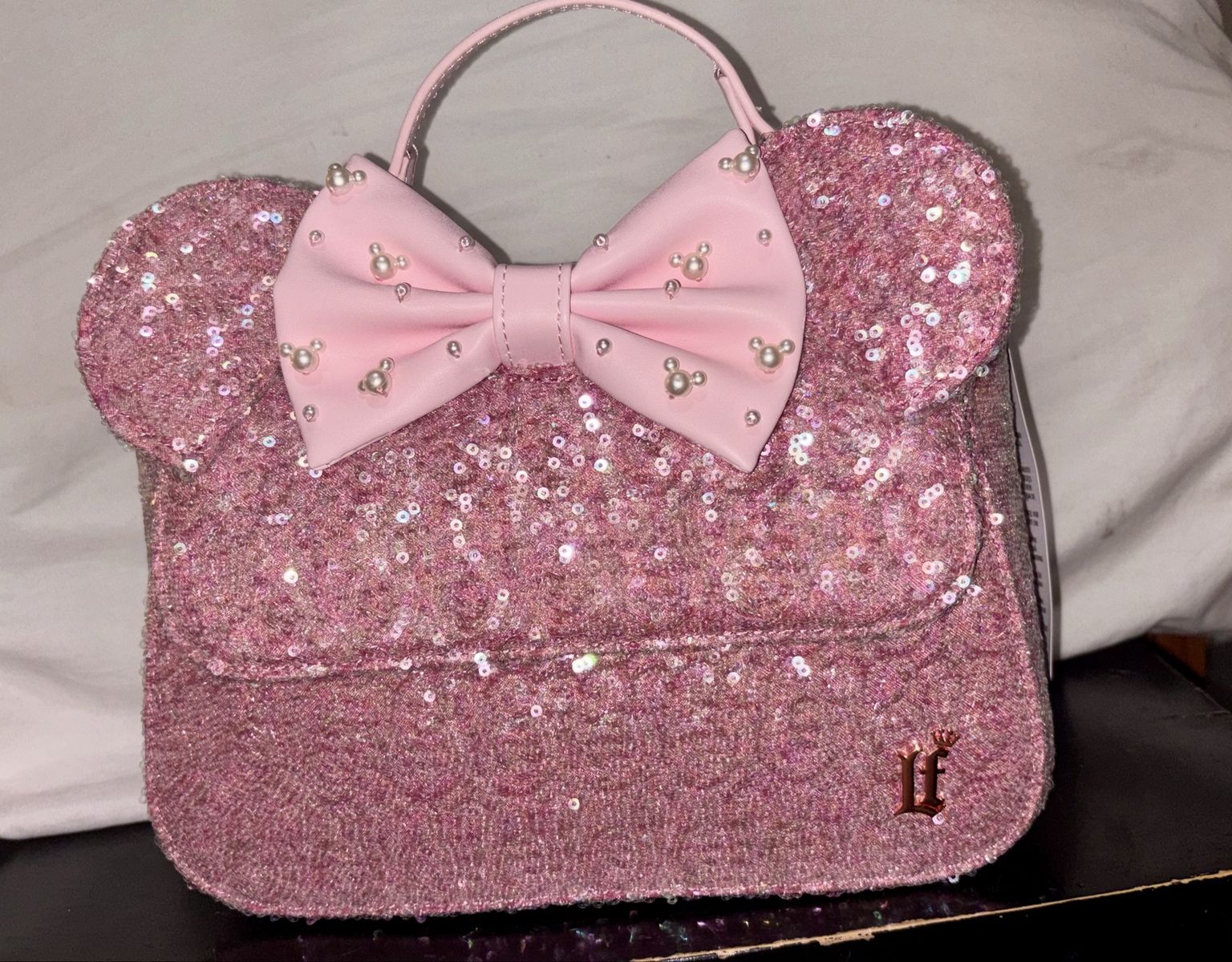 Loungefly Disney Minnie Mouse Pink Sequined Bow Pearl Mini Backpack Bag