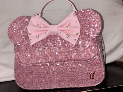Loungefly Disney Minnie Mouse Pink Sequined Bow Pearl Mini Backpack Bag