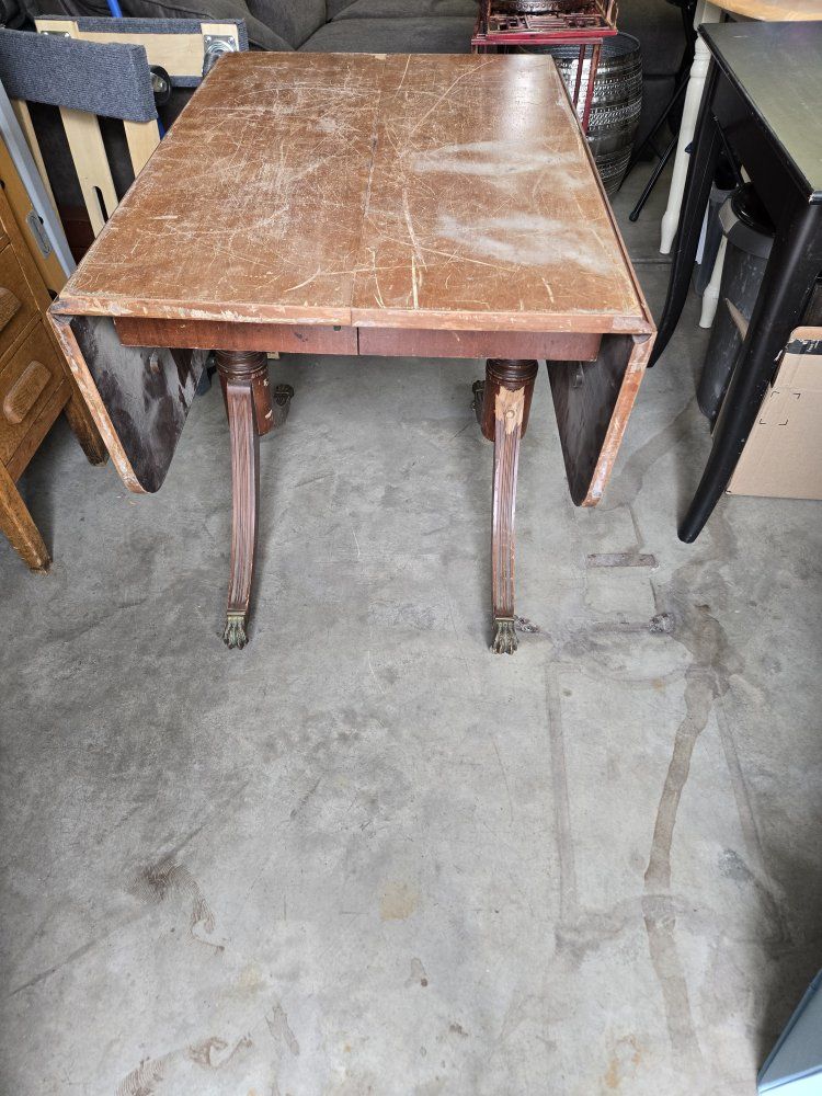 Vintage Wooden Drop Leaf Gate Leg Table w/ Claw Feet - Needs Refinishing