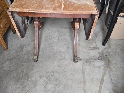 Vintage Wooden Drop Leaf Gate Leg Table w/ Claw Feet - Needs Refinishing
