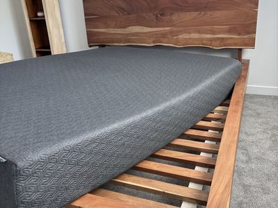 Downeaat Queen Solid Wood Bed Frame - Live Edge Headboard, Optional Mattress