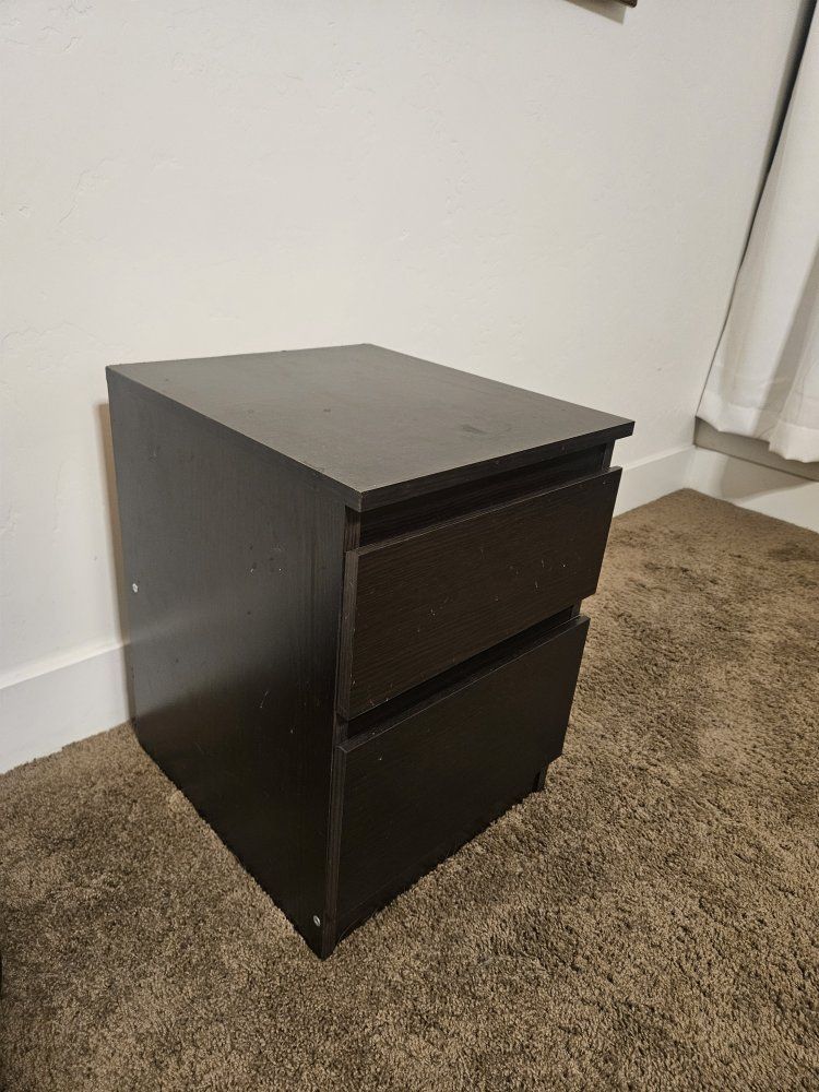 Dark Brown 2-Drawer Nightstand Bedside Table
