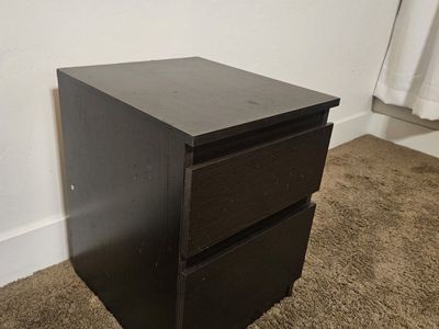 Dark Brown 2-Drawer Nightstand Bedside Table