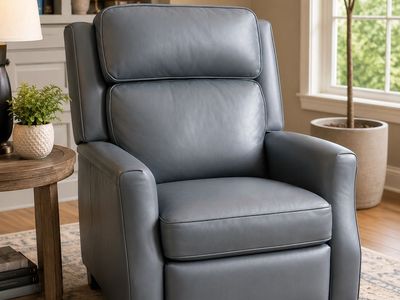 Barcalounger Blue-Gray Leather Recliner – Excellent Condition