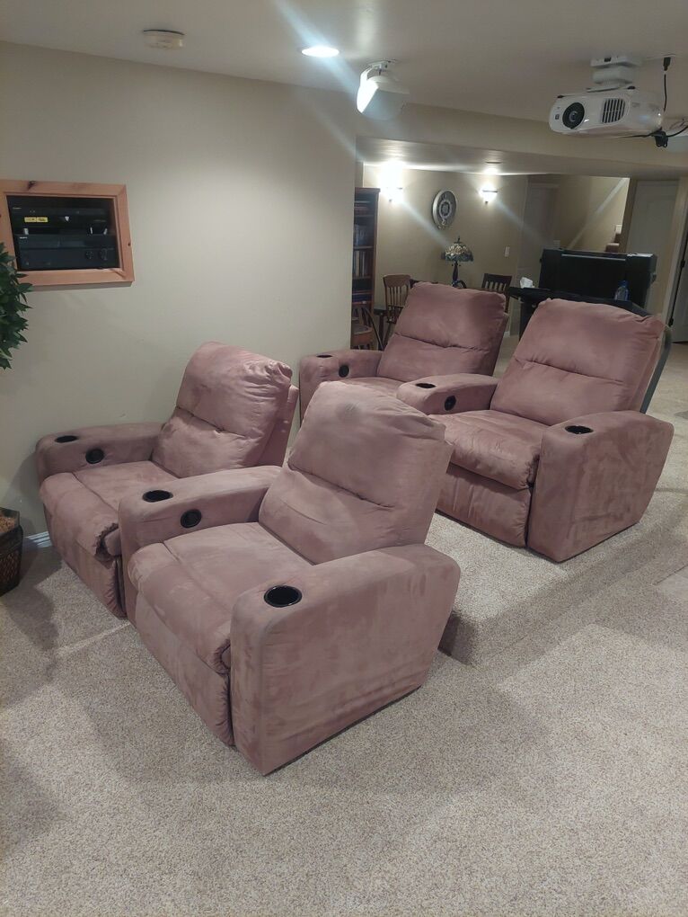 Theater Seating - 4 Microfiber Reclining Seats