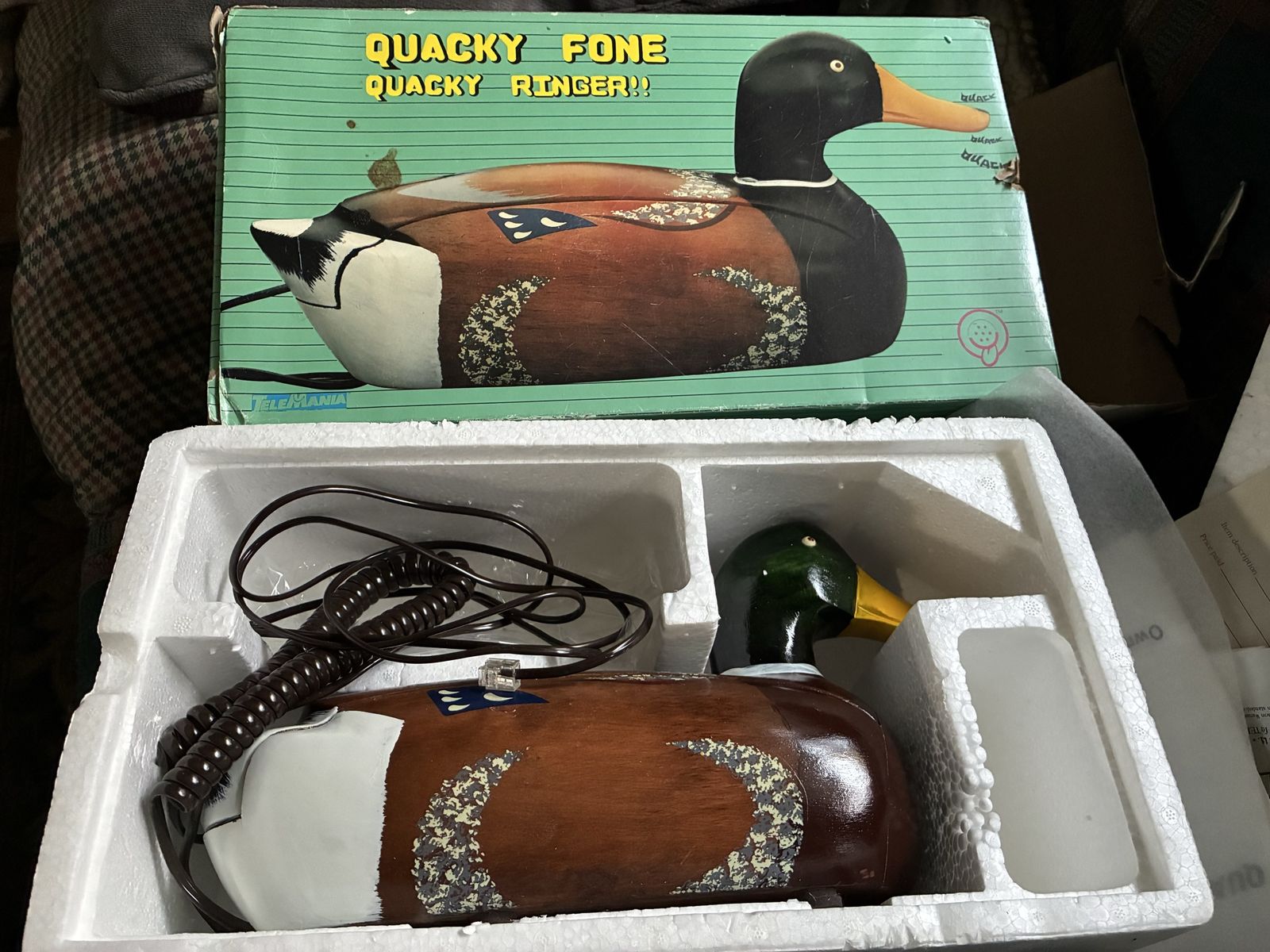 Vintage Telemania "Quacky Fone" (Mallard Duck Decoy) Landline Telephone with box