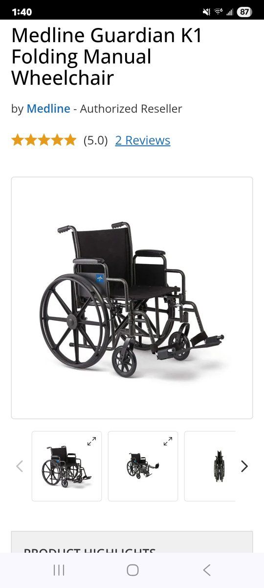 Medline Guardian K1 Folding Manual Wheelchair 18" with Swing-back Desk-Length Arms & Elevating Leg Rests