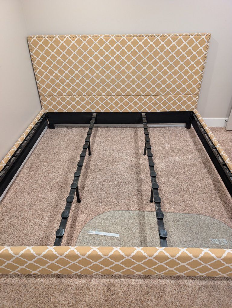 fun, quirky yellow king bed.