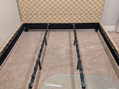 fun, quirky yellow king bed.