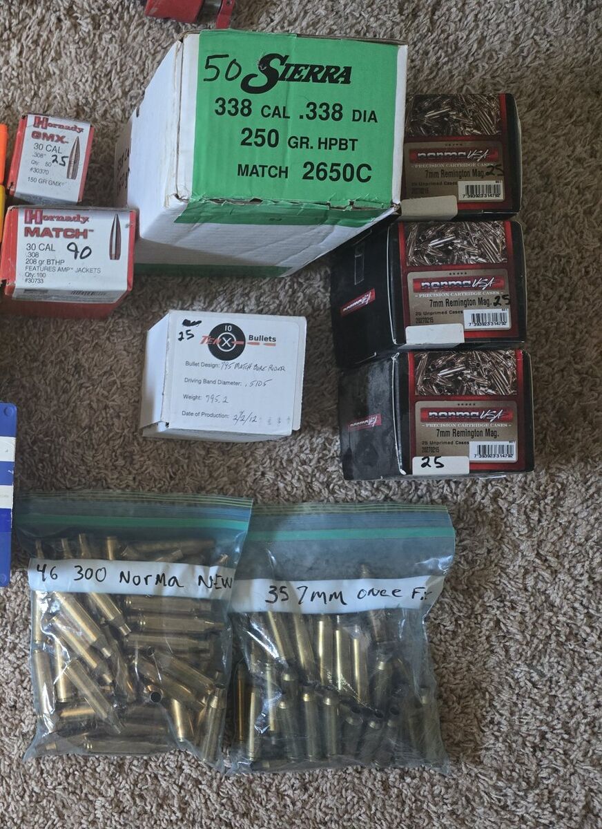 brass and tips. .50 .338 7mm- 6.5 mm