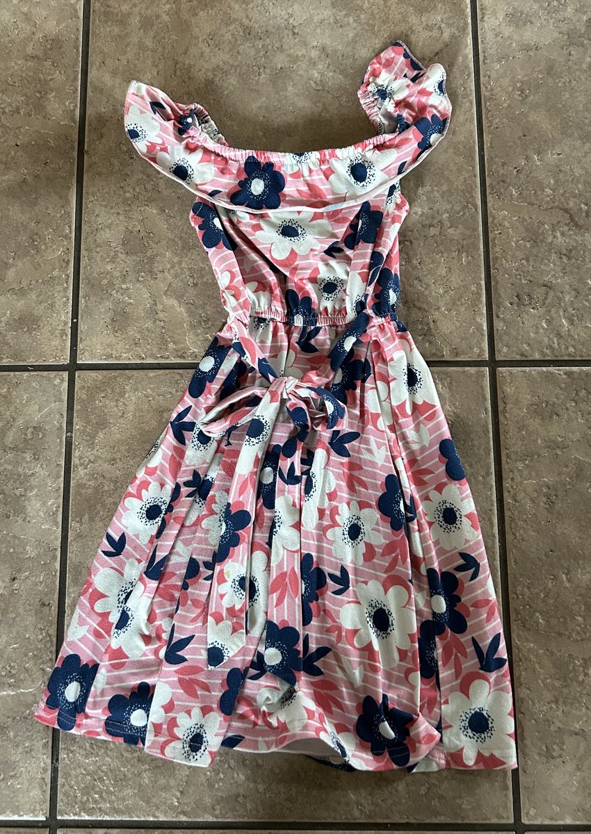 Girls Summer Dress  - BesserBay Little Girl's Casual Ruffle Neckline Sleeveless Pink Floral Flare Midi Summer Dress  - Size 5/6