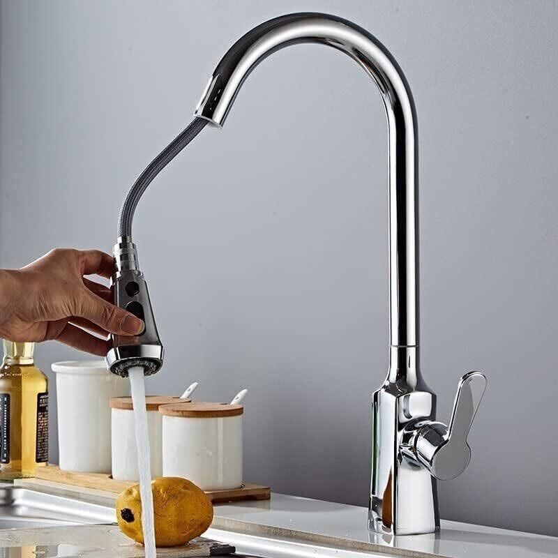 Kitchen Sink Faucet, Black/White, Pull-Down