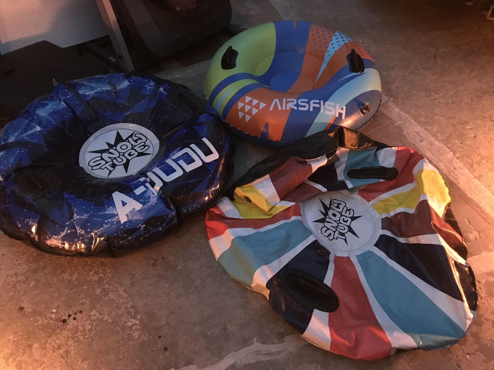 Three snow tubes with Handle and seat  all 3 for 20.00