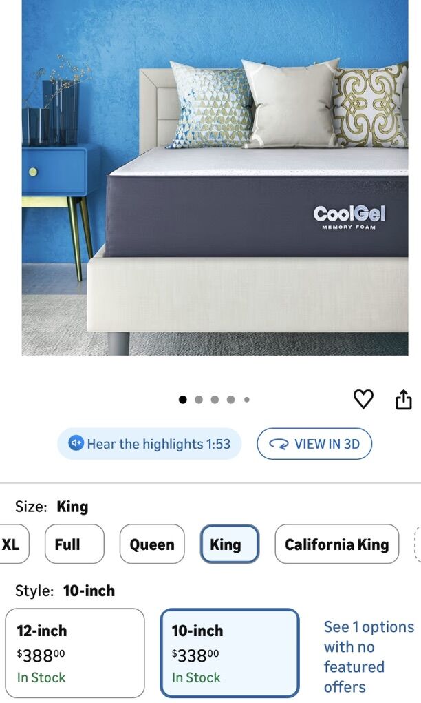 Cool Gel 10 Memory Foam Matress