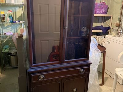 Traditional Dark Wood China Cabinet Hutch with Glass Doors and Built-In Light