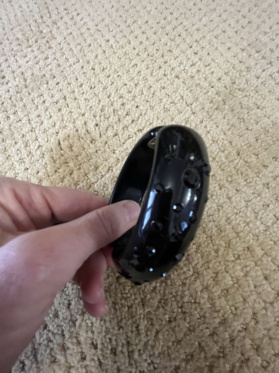 Black Bakelite Bangle Style Bracelet With Rhinestones-1940's-1950's-Excellent Condition