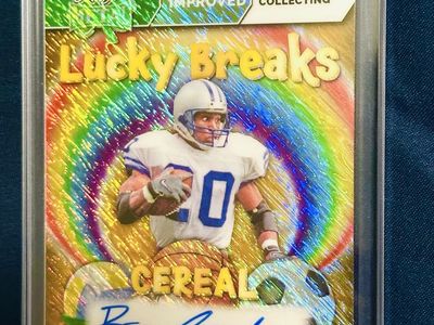 Barry Sanders Leaf Metal Cereal Lucky Breaks Autograph 1/1 Card. Mint condition! Factory sealed!