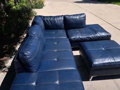 blue leather gel upholstered sectional sofa