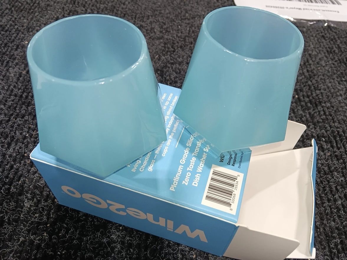 Wine2Go Platinum Grade Silicone Stemless Wine Glasses, Set of 2, Dishwasher Safe, Blue