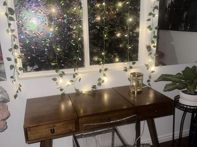Mid-Century Modern Wooden Vanity Desk with Storage Drawers plus chair