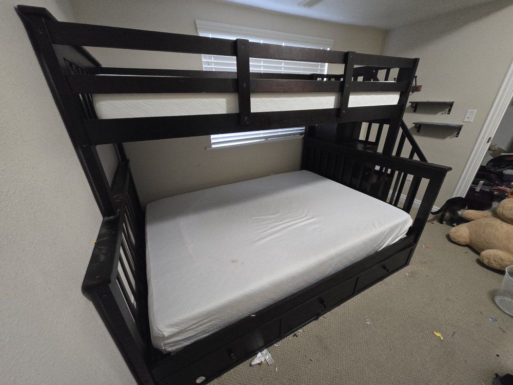 twin over double bunk bed with storage