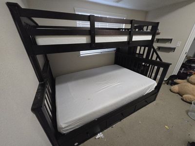 twin over double bunk bed with storage