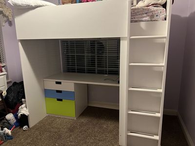 IKEA loft bed with desk and storage