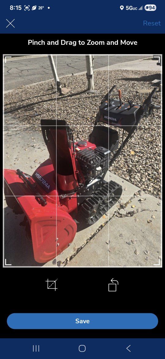 Honda snowblower 724 key start tracs joystick