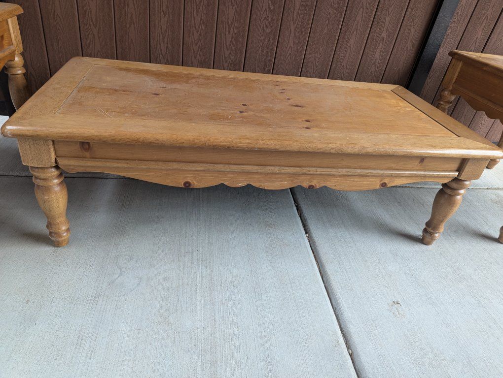 Large wooden coffee table vintage real wood