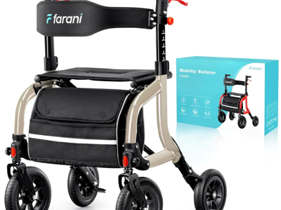 New Farani IF-M03B Outdoor Rollator Walker w/Seat, for Seniors - 10" Large Wheels, 300 lbs capcity