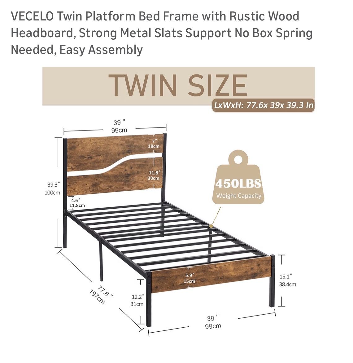Twin bed frame and mattress with mattress toppers