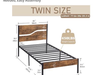Twin bed frame and mattress with mattress toppers