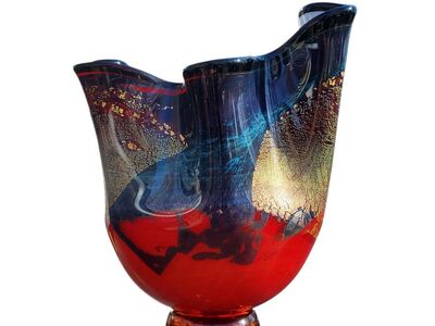 Chinoiserie Thames Glass Signed Ruffled Vase Bowl